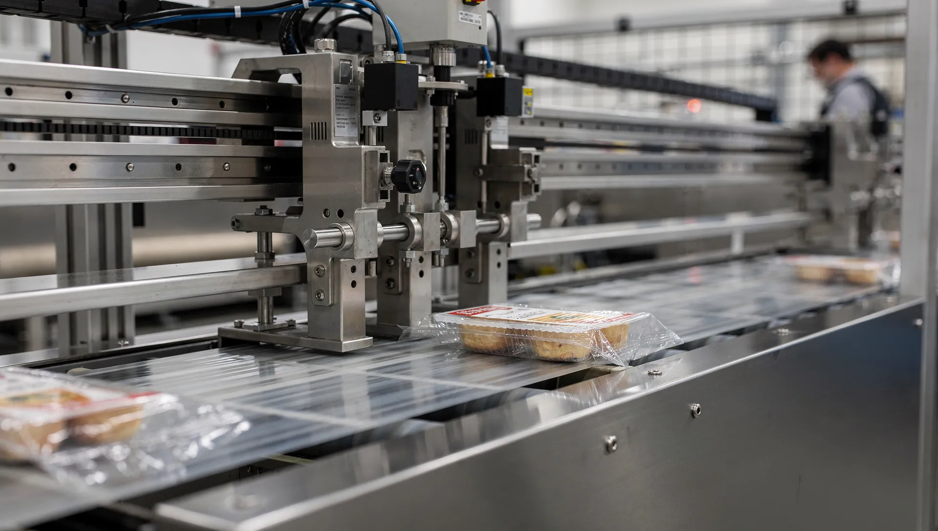 Il lotto sbagliato nasce da un millimetro fuori fase Linea di confezionamento alimentare con confezione leggermente fuori fase vicino a stazione di sigillatura ed etichettatura